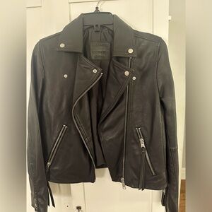 All Saints Charcoal Leather Dalby Jacket